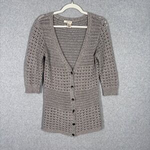 DKNY Crochet Open Knit Cardigan‎ Sweater Small Tunic Cottage Beachy Lagenlook